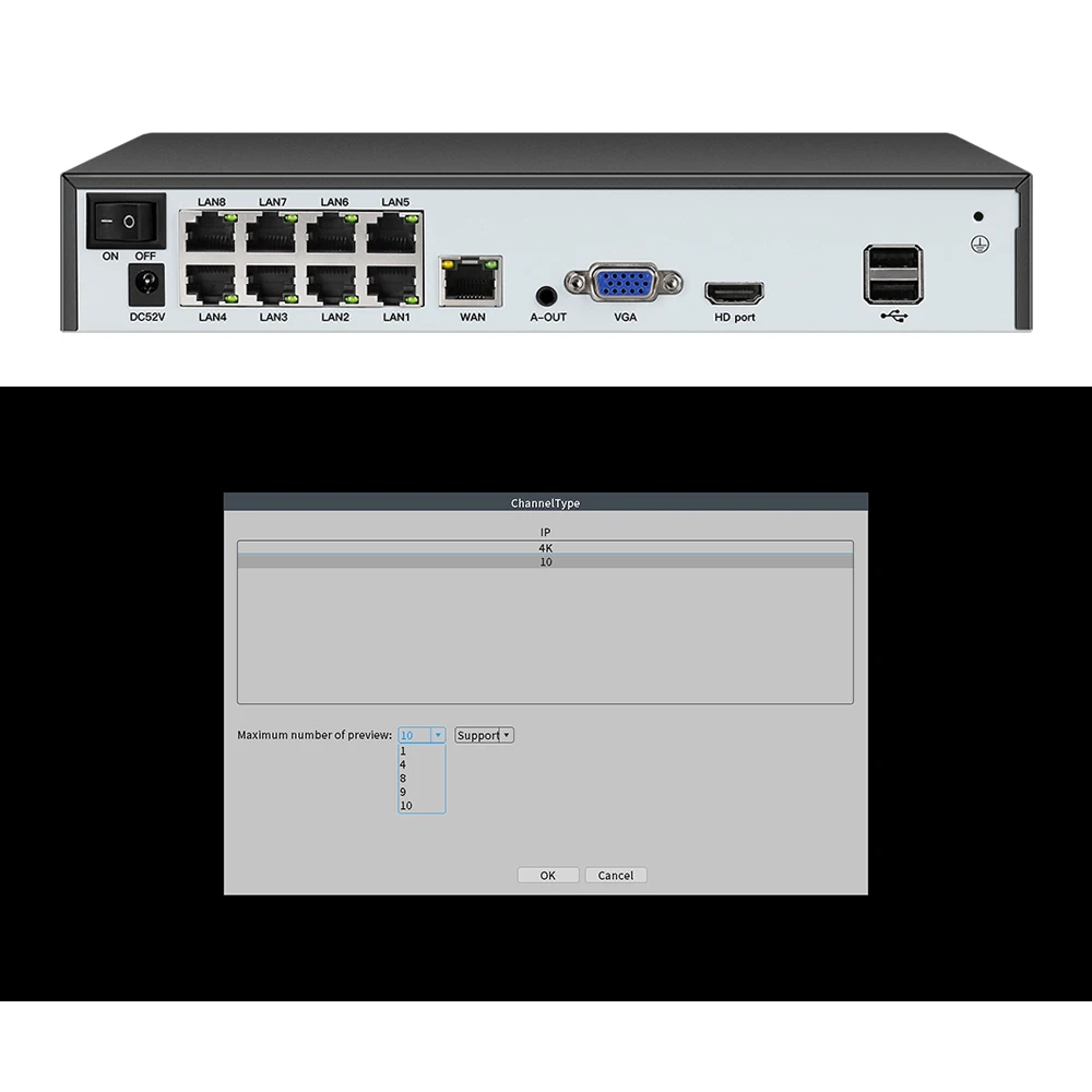 얼굴 감지 H.265 8ch * 4K 4ch/8ch PoE 네트워크 비디오 녹음기 감시 PoE HD 8MP 5MP IP 카메라 용 NVR 4/8 채널