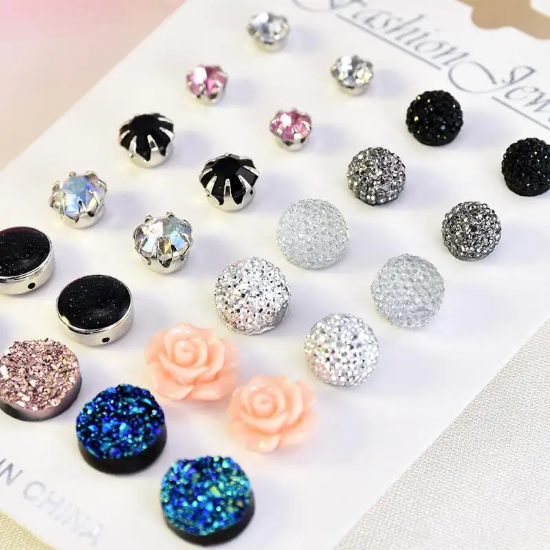 12 Pairs/set Crystal Fashion Earrings Set Women Jewelry Accessories Piercing Ball Stud Earring Kit Bijouteria Brincos | Украшения и