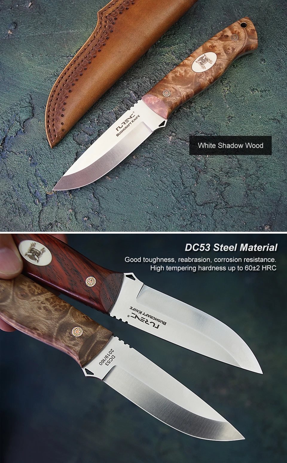 TURENZ-DC53 Стальной Охотничий нож полный Тан деревянная ручка ножа фиксированным лезвием ножи кемпинг нож для выживания на природе оборудование инструменты