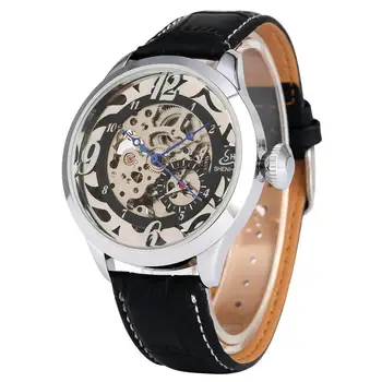 

Skeleton Hollow-out Automatic-self-winding Mechanical Watch for Men, Comfortable Leather Band Mechanical Watches for Male, Delic