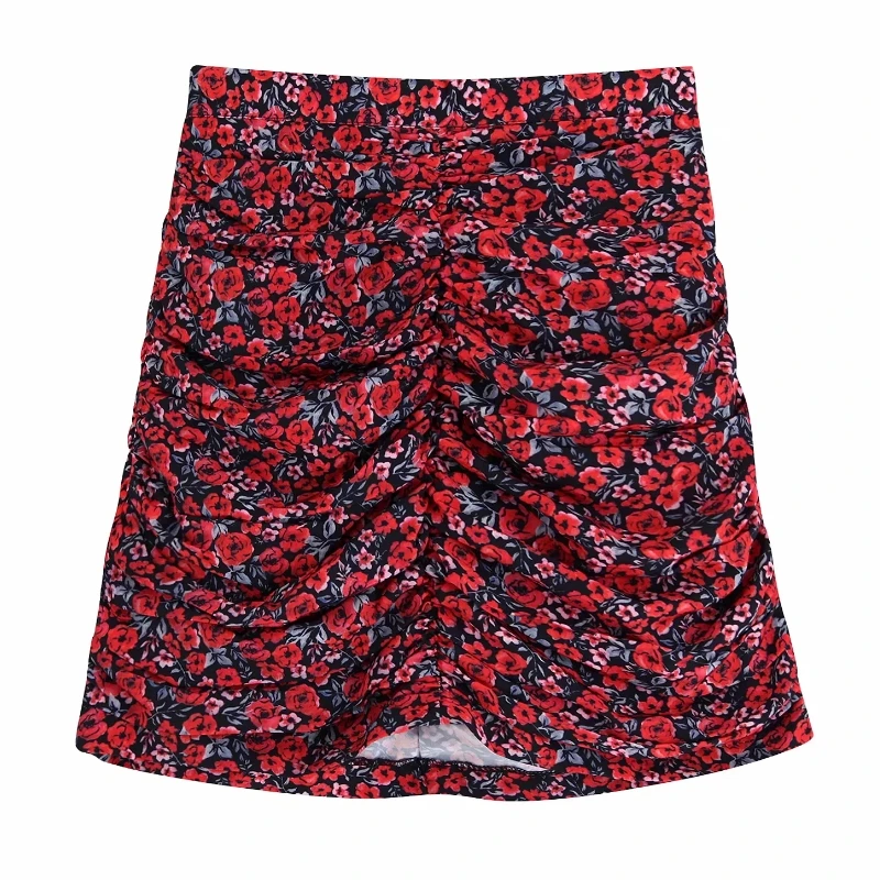 Женская высокая уличная красная плиссированная Повседневная тонкая мини-юбка с цветочным принтом faldas mujer женские шикарные Брендовые юбки с боковой молнией QUN500