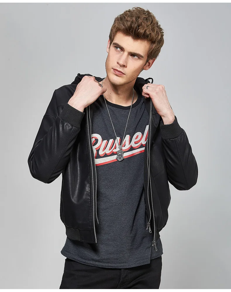 Leather Jacket MEN'S Leather Coat Europe And America Fashion Slim Fit Men's Locomotive Hooded Leather Coat Washing Leather Jacke