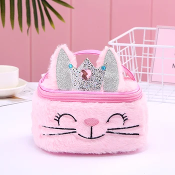 

Rabbit Cat Plush Bags For Women 2020 Winter Faux Fur Small Hologram Leather lady Makeup Shoulder Bag costmetic bags box