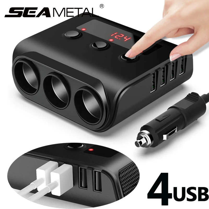 12 В/24 В 4 USB Автомобильное зарядное устройство 3 гнезда прикуривателя Разветвитель