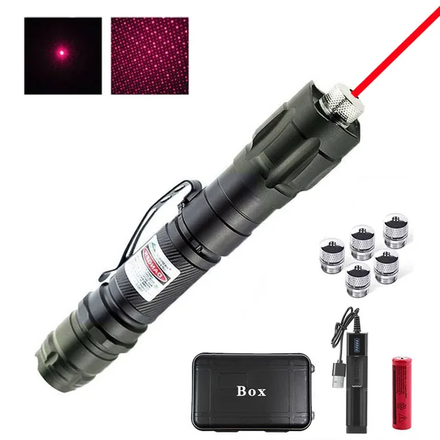 High Power Green Laser Pointer Pen 532nm Adjustable Focus Burning Red Laser Sight 500 to10000 meters range Lazer-009 For Hunting with box Red