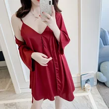 Сексуальное женское платье-Пижама из двух частей, имитация шелка, сексуальная одежда для сна, женская одежда с длинными рукавами, весна-осень-лето, одежда для сна, одежда для дома