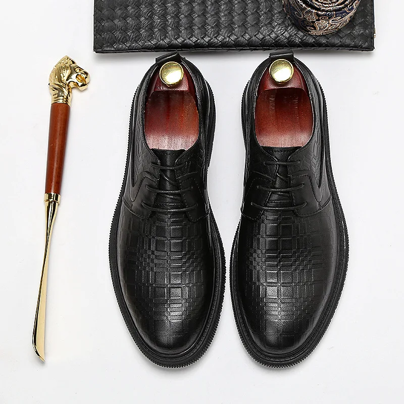 

Crocodile Pattern Genuine Leather Business MEN'S SHOES British Style Full-grain Leather Pointed-Toe Lace-up Leather Shoes Spring