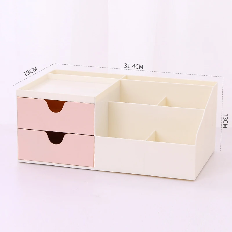 2 grid Pink BNBS Настольный канцелярский органайзер для хранения косметики Шкатулка Контейнер пластиковая Косметика Коробка-Органайзер контейнеры для мелочей - Цвет: 2 grid Pink