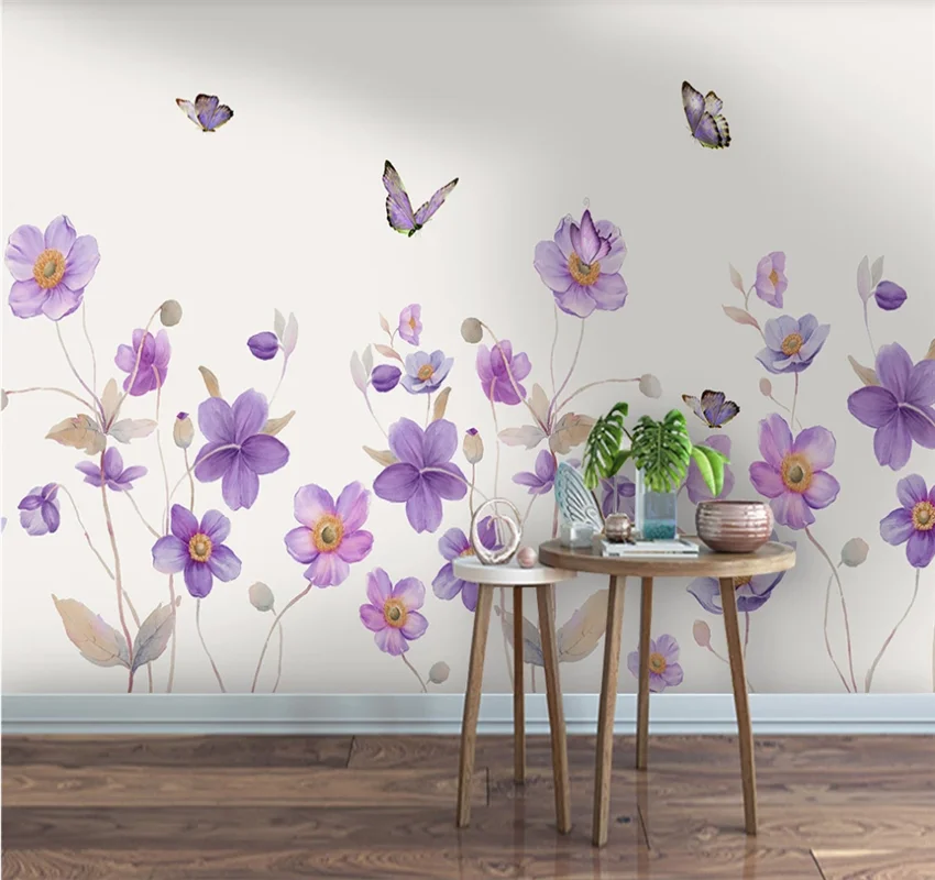 

XUESU Nordic hand-painted creative plant flowers butterfly art wallpaper bedroom custom 8D wall covering