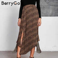 BerryGo винтажная юбка миди с леопардовым принтом Женская Осенняя богемная Асимметричная Женская юбка Повседневная Уличная Женская юбка с высокой талией
