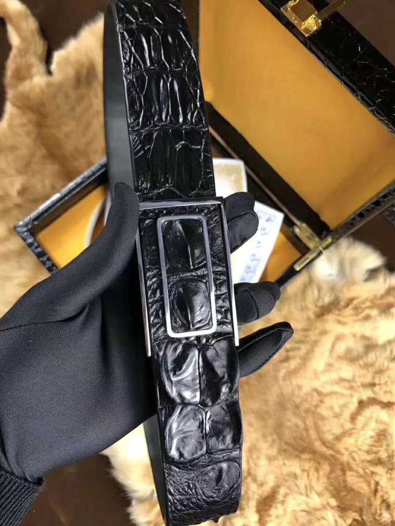black silver belt McParko, мужские ремни, роскошный ремень из натуральной крокодиловой кожи, мужской ремень из натуральной крокодиловой кожи с пряжкой на спине - Цвет: black silver belt