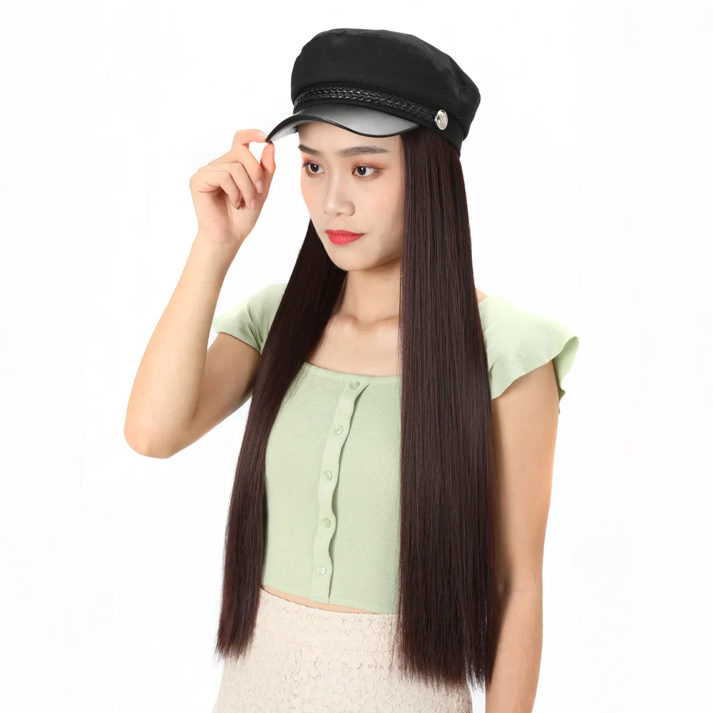 

synthetic braided wig with baby hair wigs korean wig women winter 60cm hat with hair wig smooth lace frontal wig hat with hair
