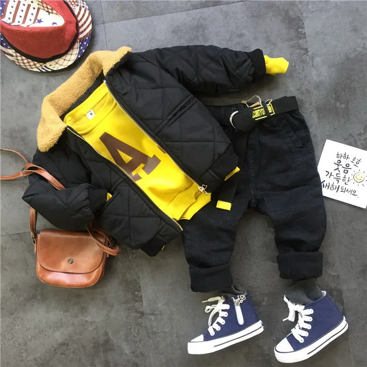 

Winter Baby Boy Clothes Set Children Clothing Sets Baby Boys Thicken Coat+Plush Sweater+Plush Jeans 3pcs Kids Clothes Sets 2-6Y
