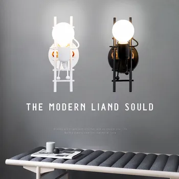 

E27 Modern Doll Wall Lights Sconce Creative Iron Little Man Climb Stair Bedside Led Light Lamps For Kid's Room Living Room Gifts