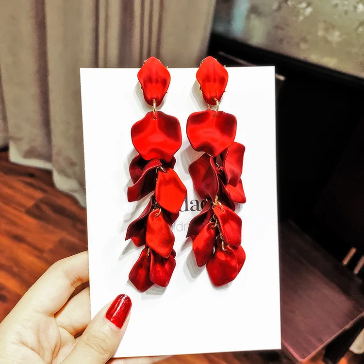 Exaggerated Acrylic Petal Flower Tassel Long Earrings For Women Beach Holiday Jewelry Red Yellow Blue Colors