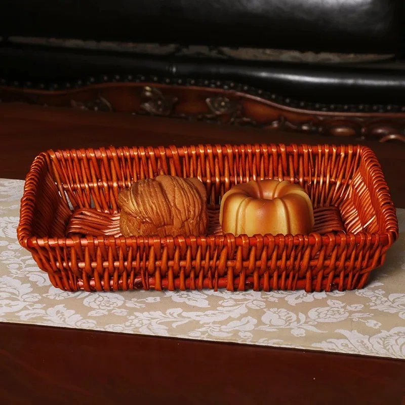 Wicker System Willow Weaving Rattan Rectangular Weaving Fruit Bread Vegetables Display Breadbasket Weaving Storage Basket