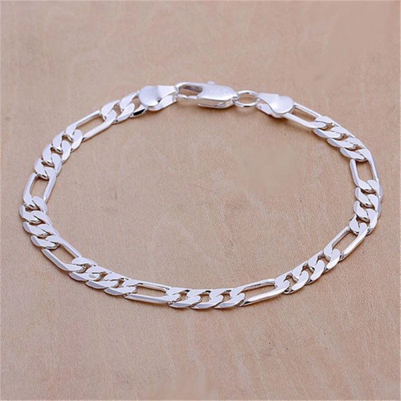 Charmhouse Bracelet Silver 925 4mm Figaro Chain Link Bracelets& Bangles Men Women Wristband Pulseira Wedding Jewelry Accessorie