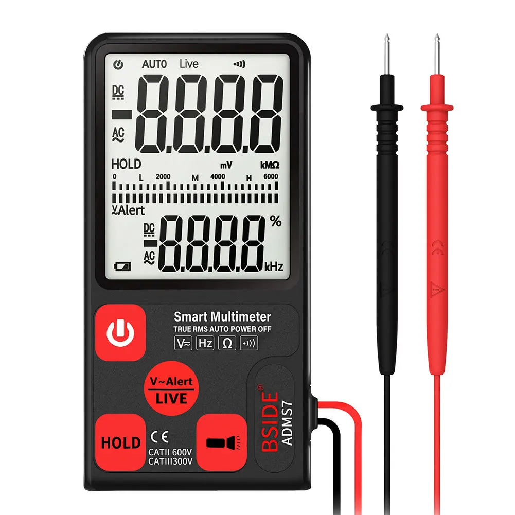 Ультра-Портативный Цифровой мультиметр BSIDE ADMS7 Большой 3," ЖК-дисплей 3 он-лайн Дисплей вольтметр переменного тока в постоянный Напряжение бесконтактная проверка напряжения переменного сопротивления Ом Гц Тестер