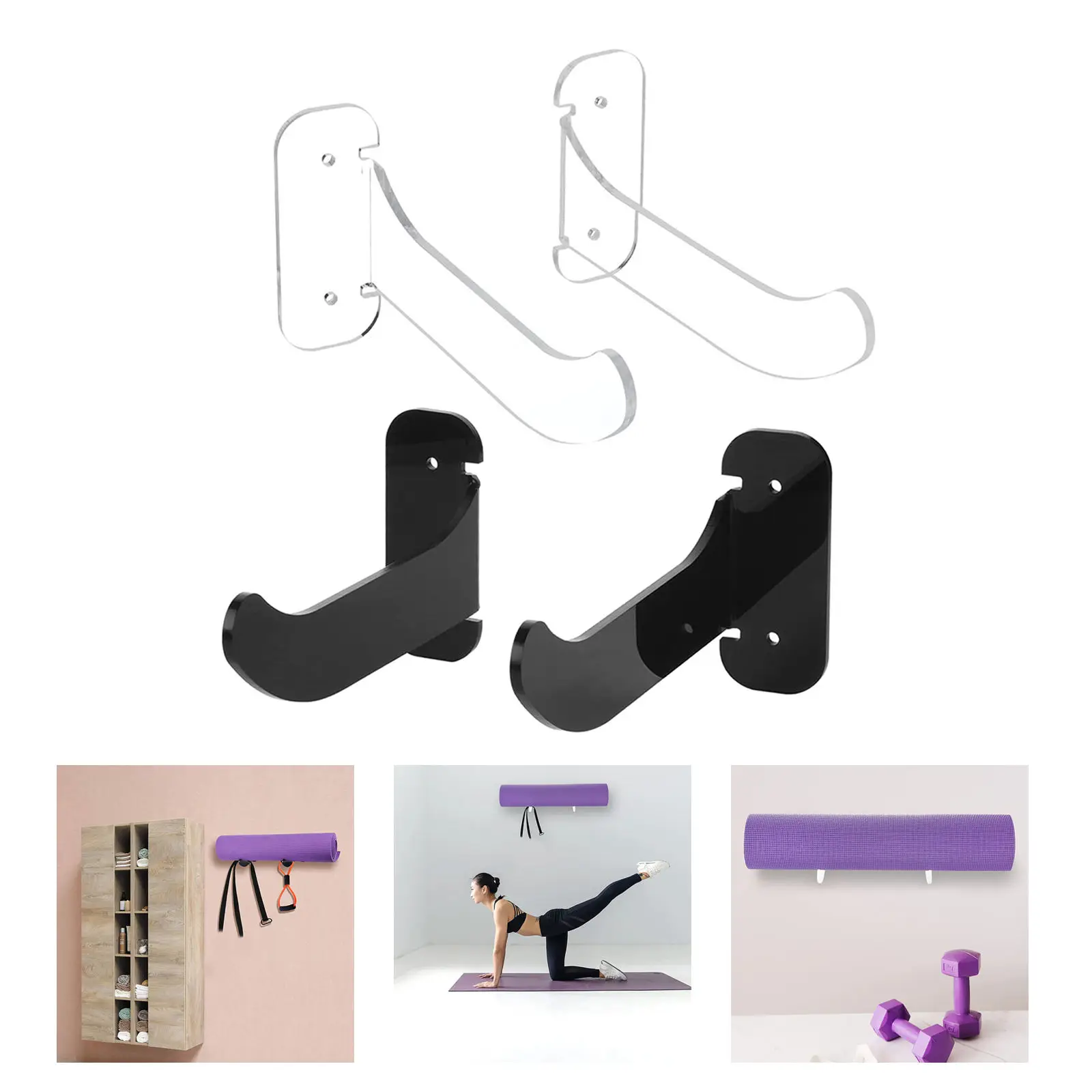 Yoga Mat Holder Wall Mount Rack Storage Shelf Hanging for Exercise Home Fitness Resistance Bands Foam Roller