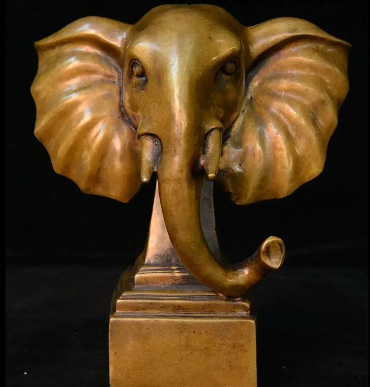 Old Chinese Dynasty Bronze Fengshui Wealth Animal Elephant Heffalump Head Statue | Дом и сад