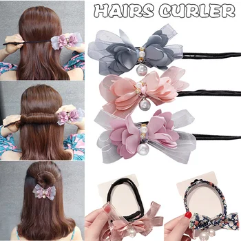 

High Quality Women Flower Donut Bun Maker Flower Bow Pearl Hair Bun Maker for DIY Hair Style