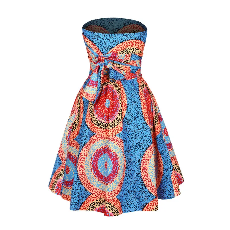 2019 Новые цветочные принты на одно плечо миди африканские платья Дашики Холтер без бретелек африканская одежда с поясом для вечерней