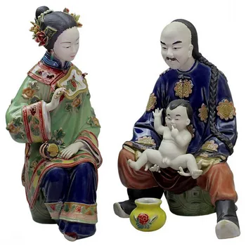 

2Pcs/set Antique Ceramic Chinese Lady Statue Figure Craft Porcelain Figurine Home Decor Vintage Collectible Wedding Gift R2418