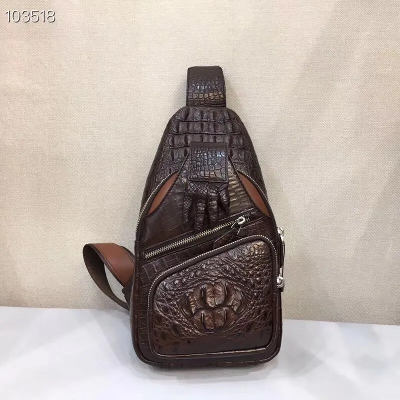 

Genuine Alligator Feet Designer Dark Brown Men's Casual Chest Messenger Bag Authentic Crocodile Leather Male Cross Shoulder Bag
