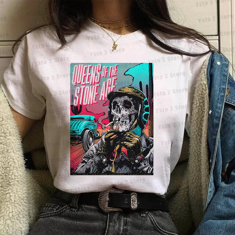 Popular Queens of the Stone Age t shirt women Vogue Skeleton Demon T-shirt Halloween Easter casual streetwear Cool Graphic Tops