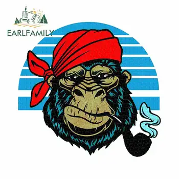 

EARLFAMILY 13cm x 11.3cm for Monkey Pipe Cartoon Car Sticker Scratch-proof Trunk Waterproof VAN Decal Bumper Anime Decoration