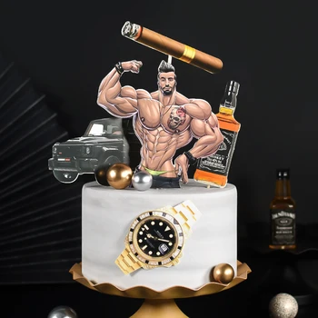 

Cakelove 5Pcs Muscle Man Car Cake Toppers Picks Cupcake Topper for Boy Man Birthday Cake Decorations Birthday Party Decor