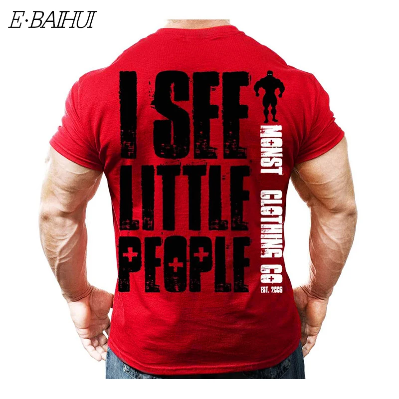 

E-BAIHUI Summer New Men's Short-sleeved T-shirt Loose 100% Cotton Sports Tee Black Red White Gray Trend T-shirt M-3XL