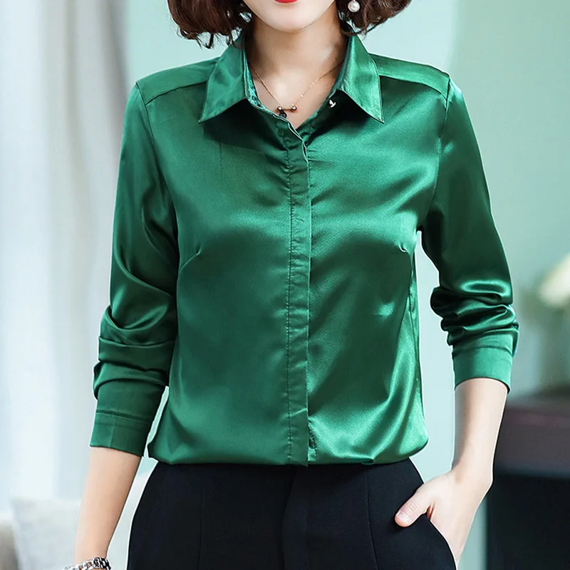 Женская атласная шелковая рубашка Blusa элегантная офисная блузка винно красного