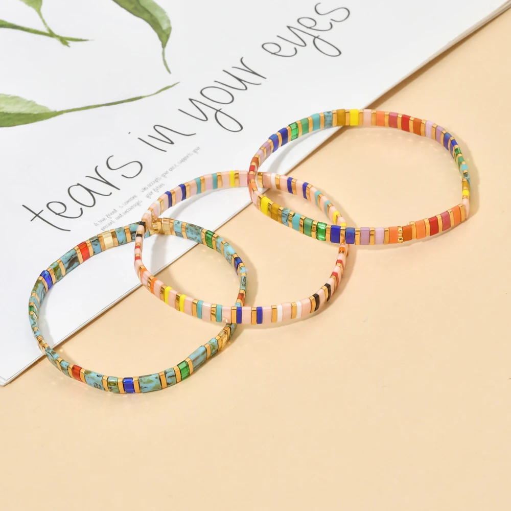 KELITCH Kleurrijke Tila Kralen Armbanden Dames Mode Elastische Armbanden Delicated Handgemaakte Kralen Armbanden Sieraden Voor Dames Vriendschap Armbanden