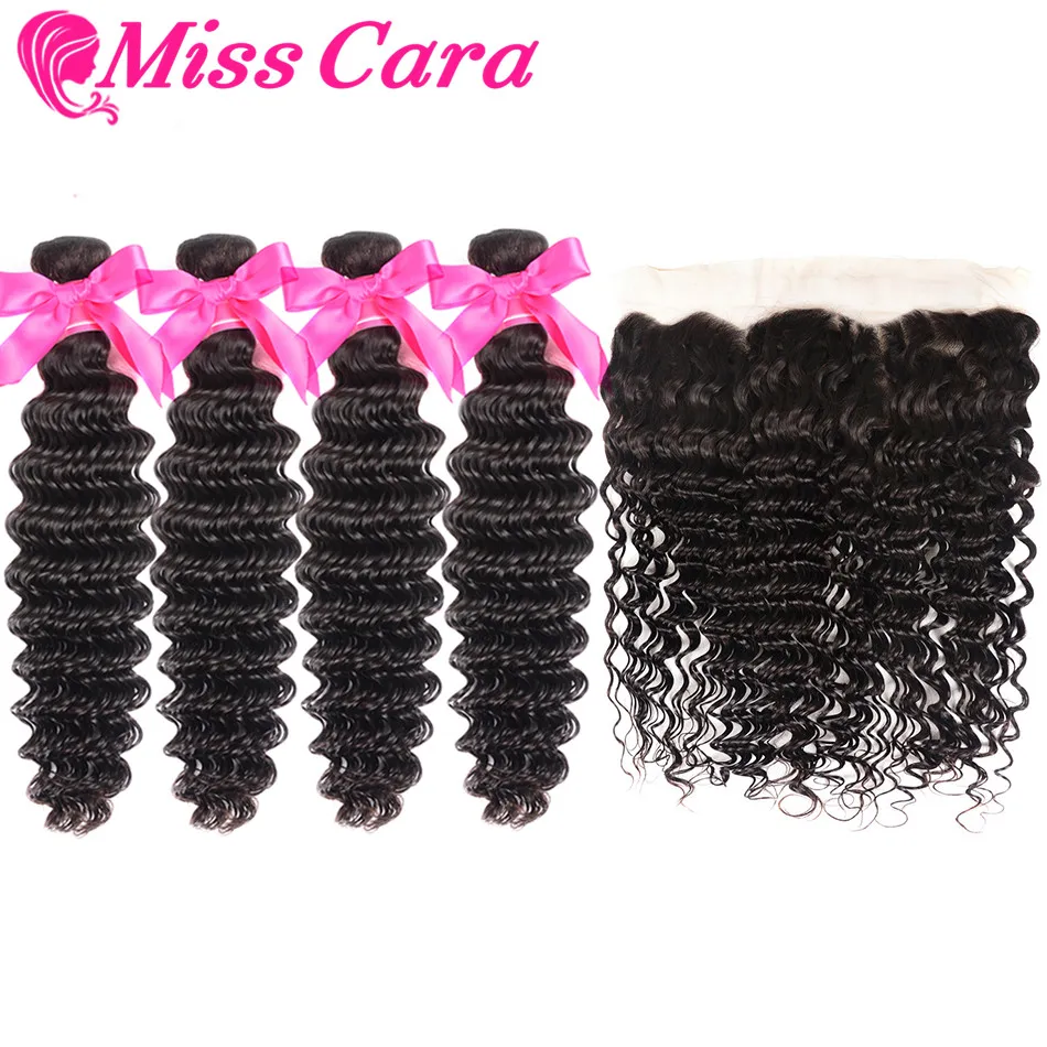 

Brazilian Deep Wave 3/4 Bundles with 13*4 Frontal 100% Human Hair Bundles with Frontal Miss Cara Remy Hair Frontal With Bundles