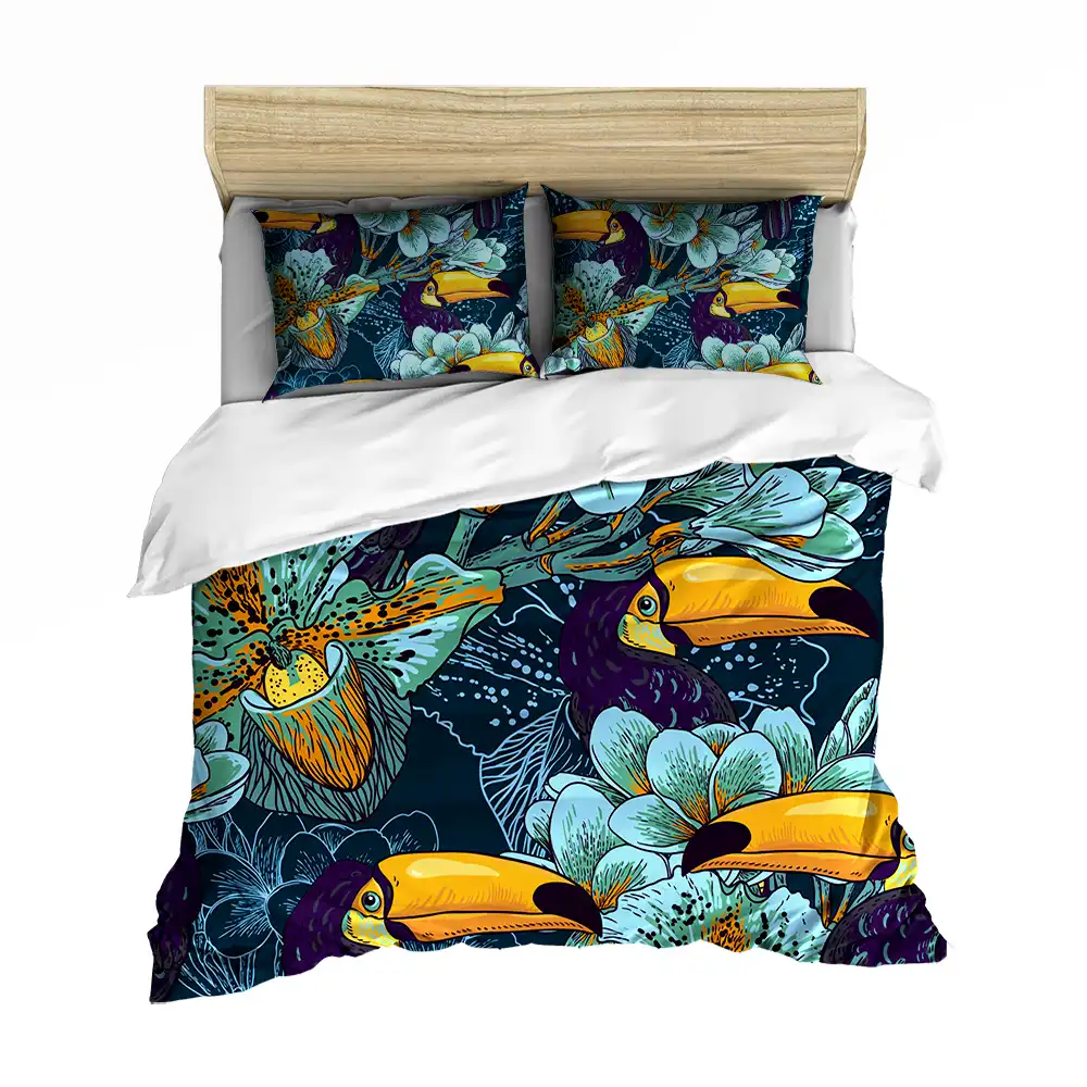 Toucan Flower Retro Bedding Set Skin Friendly Duvet Single Double