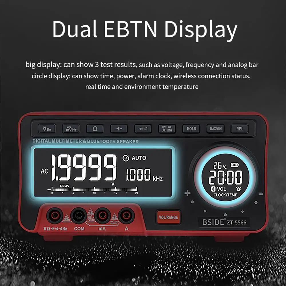 Мини настольный мультиметр BSIDE ZT-5566 двойной экран EBTN 19999 дисплей Multimetro+ беспроводной динамик напряжение тока крышка Гц Тестер