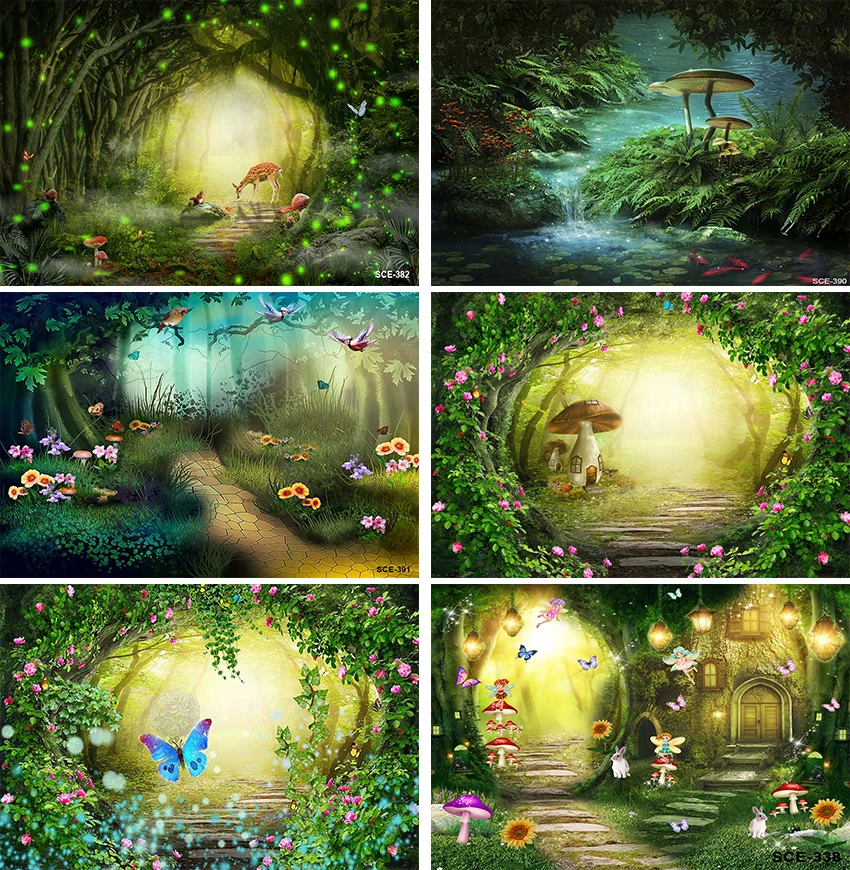 

Spring Scenery Butterfly Backdrops Forest Mushroom Wonderland Newborn Child Shooting Props Fairy Kids Portrait Photo Background