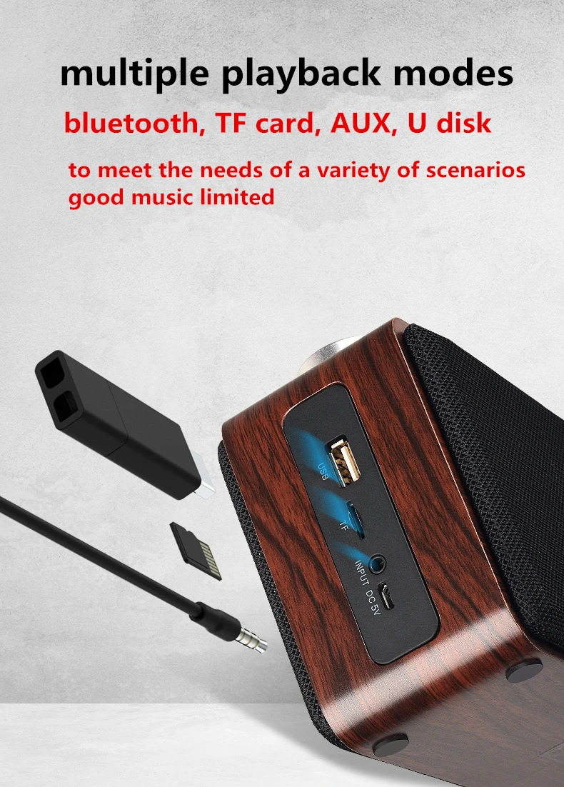 Wooden Bluetooth Speakers Bookshelf Speakers Subwoofer Portable Wireless Boombox PC/TV with Support TF card/usb disk /AUX