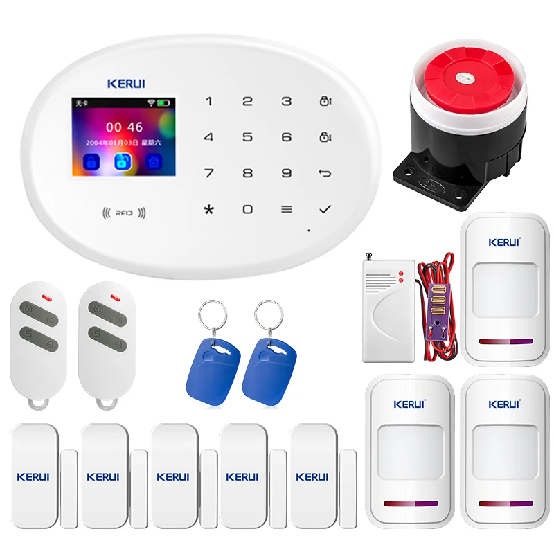 

KERUI WIFI GSM Home W20 Smart Socket Security Alarm System RFID Card APP Control Burglar Wireless Alarm 2.4 inch TFT Touch Panel