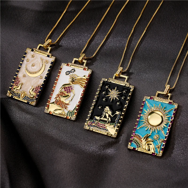 Ожерелье Tarot солнце луна картина маслом подвеска винтажное ожерелье из меди с