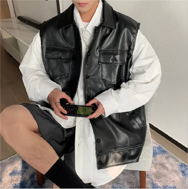 2021 personality trend sleeveless vest wearing retro men