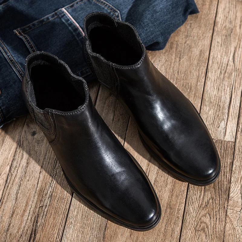 Yomior/Новинка; сезон осень-зима; мужские ботинки из натуральной кожи в винтажном стиле; деловая обувь; парадная обувь; мужские ботинки «Челси» высокого качества