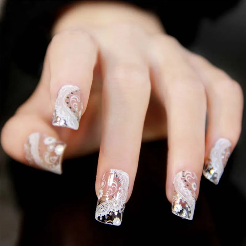

1 Sheet Elegant Lady White Laces Drill Series Colorful Nail Full Paste Nail Art Stickers Catcher Manicure Nails Accessoires