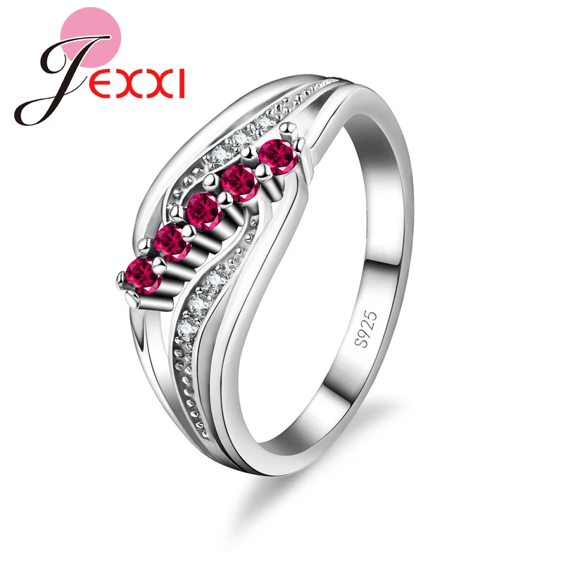 Женское серебряное кольцо на палец, 5 цветов на выбор, геометрический браслет, 925 пробы, Серебряное ювелирное изделие для женщин, прозрачное кольцо с фианитами и кристаллами