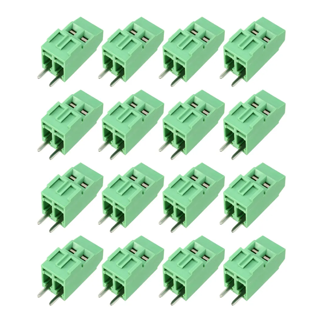 

uxcell 20Pcs AC150V 10A 3.81mm Pitch 2P Flat Angle Needle Seat Insert-In PCB Terminal Block Connector Green