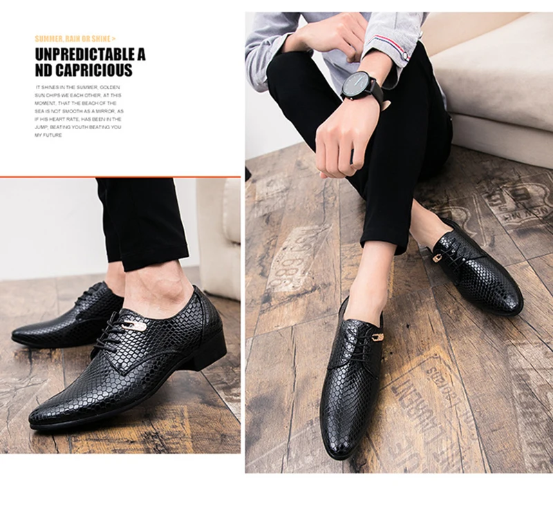 New Imitate Snake Leather Men Oxford Shoes Lace Up Casual Business Men Pointed Shoes Brand Men Wedding Men Dress Boat Shoes