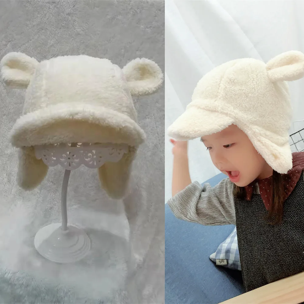 white Kawaii/Детские трикотажные шапки с кошачьими ушками и шарфом; зимние ветрозащитные теплые шапочки для мальчиков и девочек; шапочки для детей - Цвет: white