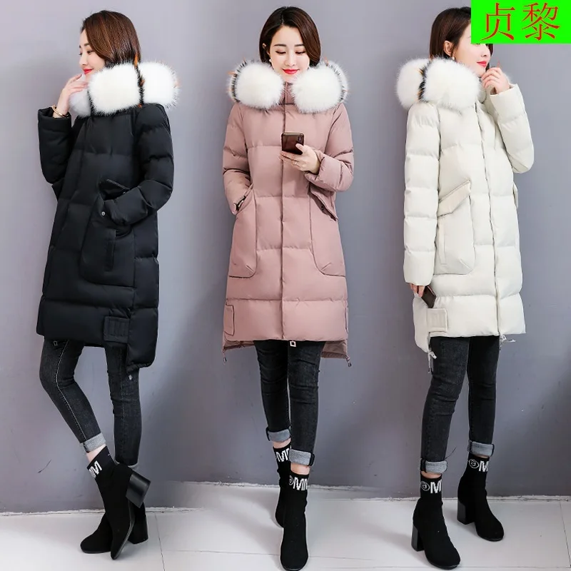 

2018 Winter New Style WOMEN'S Dress Korean-style Thick Cotton-padded Jacket Mid-length over-the-Knee Large Fur Collar down Jacke