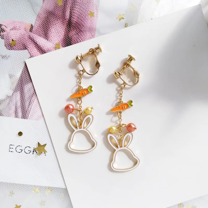 Алиса в стране чудес клип на серьги не проколоны для женщин милый морковь выдалбливают голова кролика длинные на заколке серьги без ушей отверстие